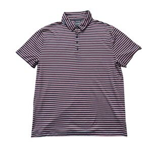 J Crew Polo Men's Large Short Sleeve Striped Shirt Navy Red White Coolmax Mesh
